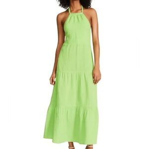 STEVE MADDEN Briella Halter Cotton Midi Dress Fresh Lime Size Small- NWT